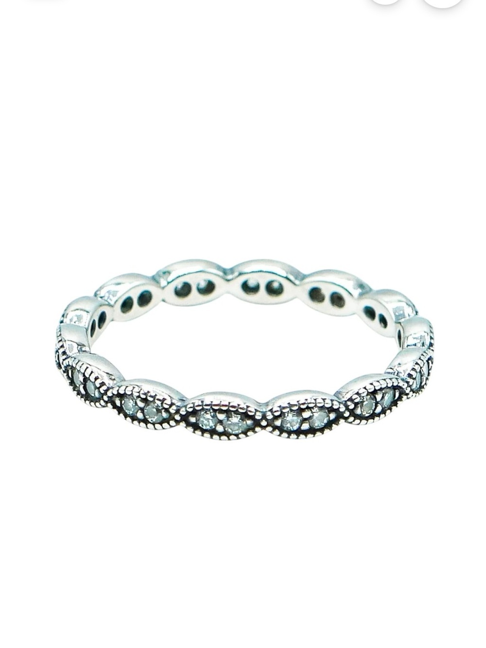 EUC Pandora Sparkling Leaves Sterling Silver Stackable Ring Cubic Zirconia 6